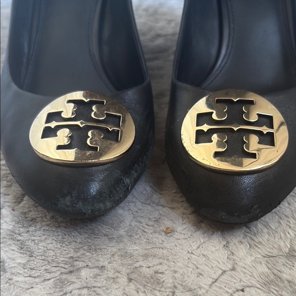 Tory Burch Black Wedges with Gold Accents - Picture 4 of 10